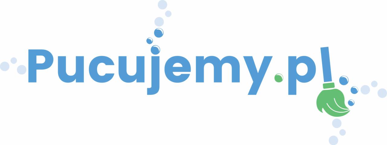 Logo firmy sprzątającej 'Pucujemy.pl' z nazwą w kolorze niebieskim i zielonym symbolem mopa.