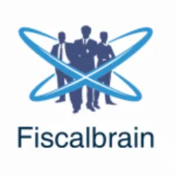 Logo firmy Fiscalbrain przedstawia sylwetki trzech osób w garniturach, otoczone stylizowanym symbolem atomu w kolorze niebieskim.