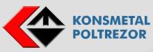 Logo firmy Konsmetal Poltrezor z czerwono-czarnym symbolem graficznym po lewej stronie i niebieskim napisem po prawej na jasnym tle.