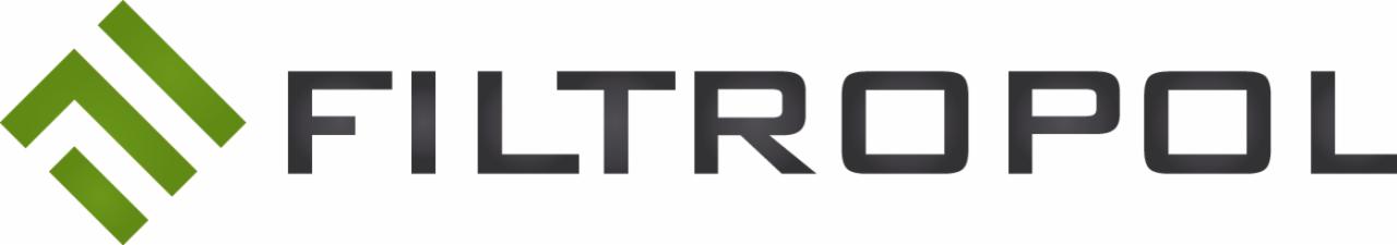 Logo firmy FILTROPOL z zielonym symbolem po lewej i czarnym napisem FILTROPOL po prawej stronie na białym tle.