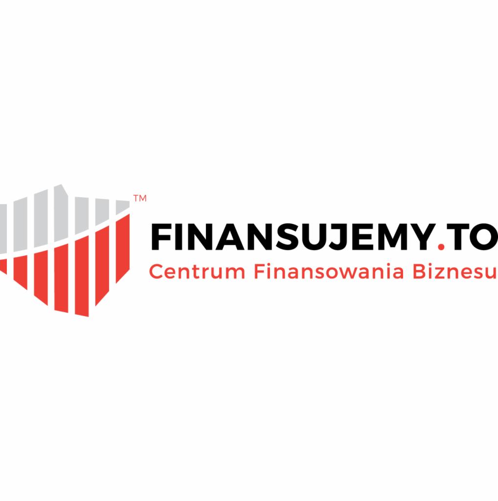 Logo firmy 'FINANSUJEMY.TO Centrum Finansowania Biznesu' z abstrakcyjnym symbolem graficznym po lewej stronie, składającym się z pionowych pasków w kolorach szarym i czerwonym.
