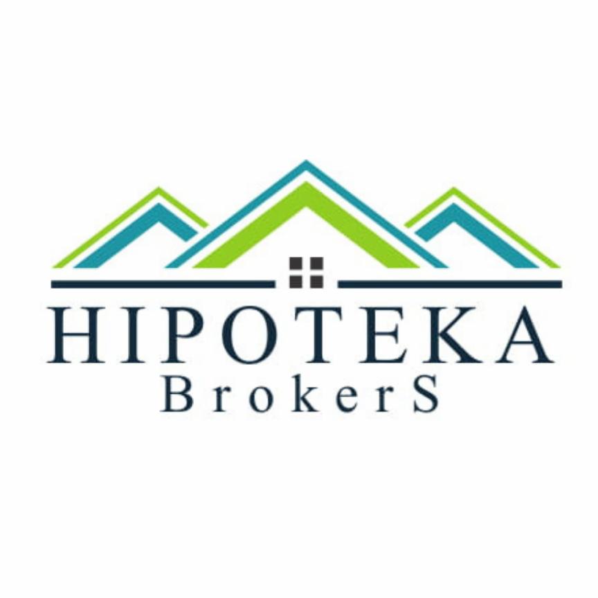 Logo firmy 'HIPOTEKA BrokerS' z graficznym symbolem domu w odcieniach zieleni i błękitu.