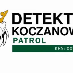 Logo firmy z wizerunkiem orła w koronie, napisem 'Detektyw Koczanowski Patrol' oraz numerem KRS.