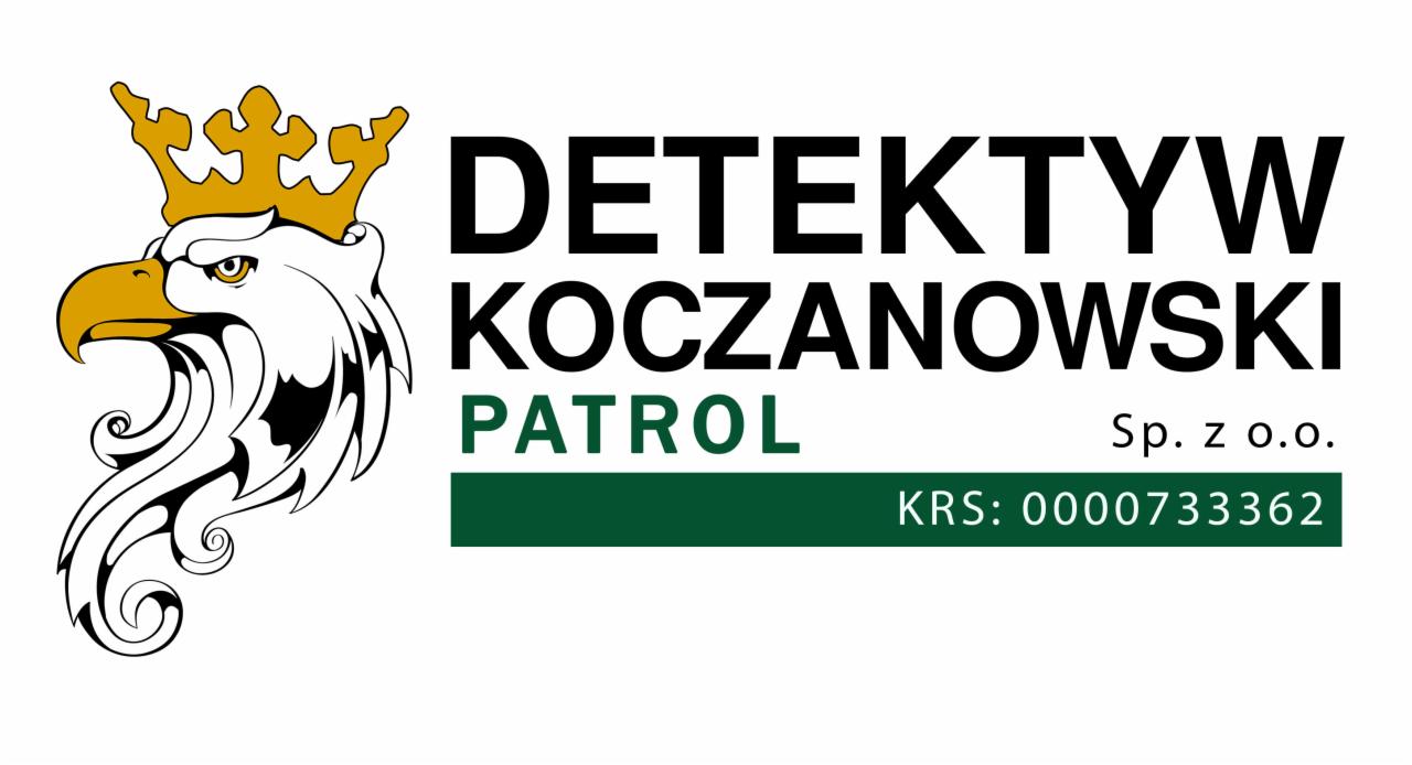 Logo firmy z wizerunkiem orła w koronie, napisem 'Detektyw Koczanowski Patrol' oraz numerem KRS.