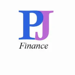 Logo firmy PJ Finance z niebieską literą P i fioletową literą J, na białym tle.
