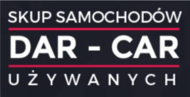 Logo firmy DAR-CAR: Skup samochodów używanych, biały tekst na ciemnym tle z czerwonymi liniami.