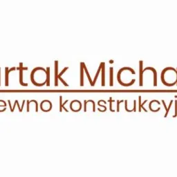 Logo firmy z nazwą 'Tartak Michałki' i napisem 'drewno konstrukcyjne' w kolorze brązowym na białym tle.