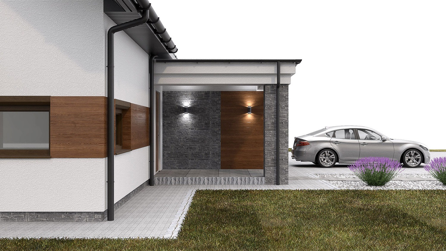 Projekt elewacji domu jednorodzinnego. (Wizualizacja 3d)