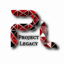 Abstrakcyjne logo firmy Project Legacy, składające się z połączonych trójkątów w odcieniach czerwieni, czerni i bieli, tworzących kształt przypominający stylizowaną literę 'A' i 'P'.
