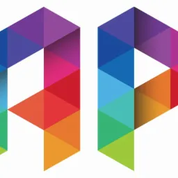 Abstrakcyjne logo firmy składające się z dwóch liter A i P utworzonych z kolorowych trójkątów w odcieniach zieleni, błękitu, fioletu, różu, czerwieni i pomarańczy.