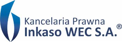 Logo Kancelarii Prawnej Inkaso WEC S.A. z stylizowanym niebieskim znakiem graficznym przypominającym płomień.