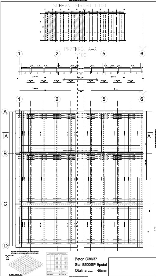 Fragment projektu stropu żelbetowego