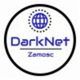Logo firmy DarkNet Zamość z motywem globu w tle, umieszczone w okręgu z obwódką.