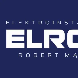 Logo firmy ELROB Elektroinstalacje Robert Mądry z symbolem żarówki w gradientowych kolorach i napisem Elektroinstalacje.