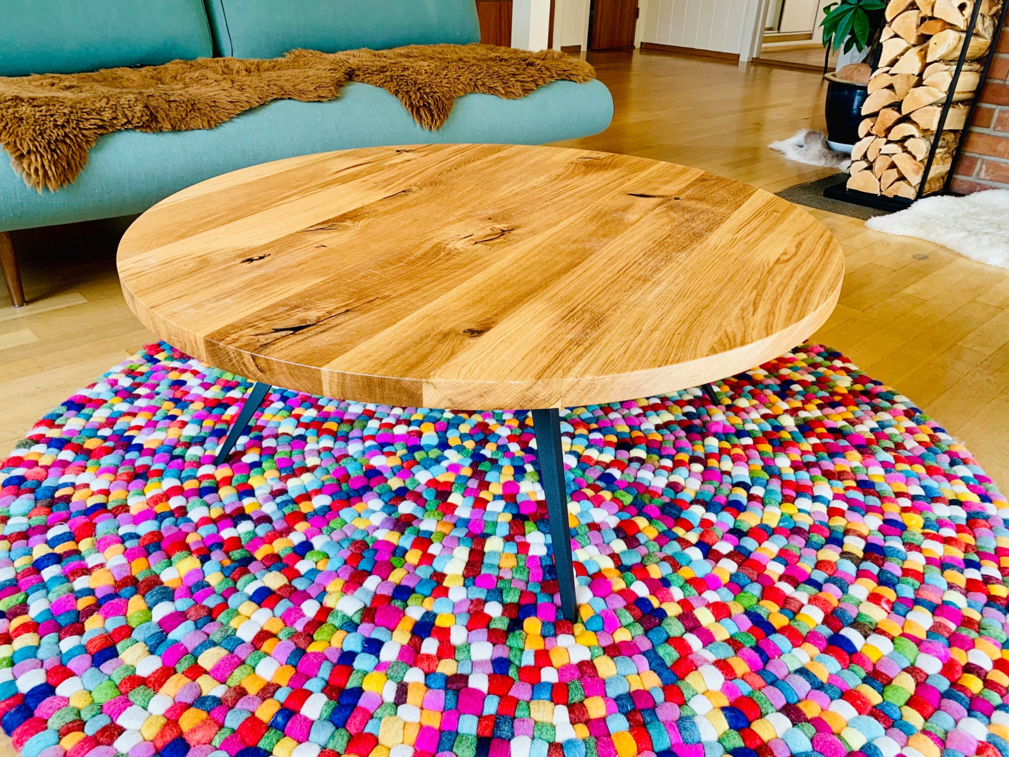 Stolik kawowy dębowy styl loftowy fi 90