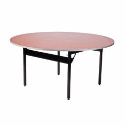 Sweet Times - Okrągły składany stół z drewnianym blatem i czarnymi metalowymi nogami, widok z przodu na białym tle.