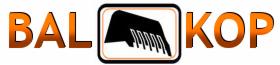 Logo firmy budowlanej BAL KOP z sylwetką koparki wewnątrz zaokrąglonego kwadratu, nazwa w pomarańczowych literach z gradientem.