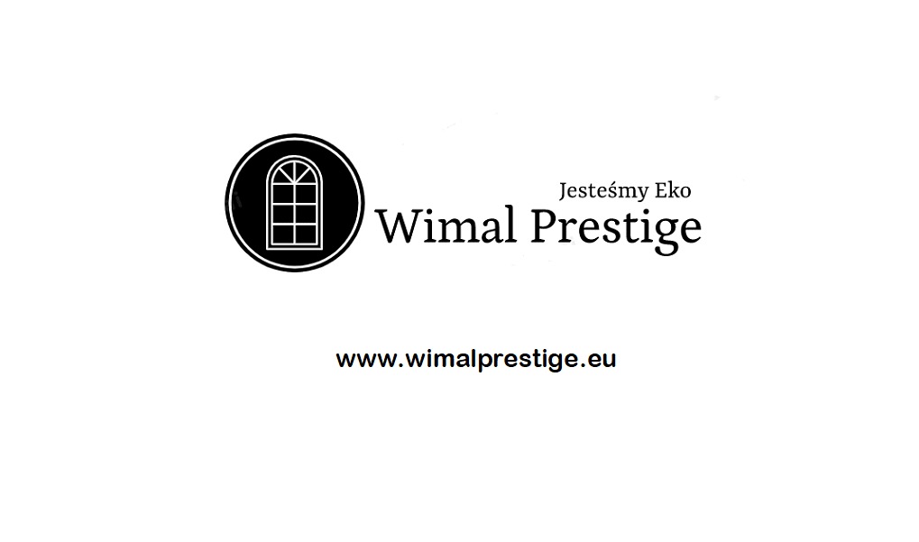 Logo firmy Wimal Prestige z ikoną okna w okręgu i adresem strony internetowej.