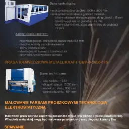 Ogłoszenie firmy Interstal prezentujące park maszynowy: laser Trumpf 3050M z danymi technicznymi i zaletami cięcia laserem, prasa krawędziowa Metallkraft GBP-S 3050-175 z danymi technicznymi...