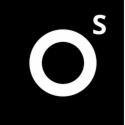 Białe logo firmy w kształcie litery 'O' z małą literą 's' w prawym górnym rogu, na czarnym kwadratowym tle.