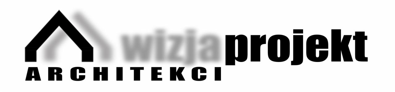 Logo firmy architektonicznej: Stylizowany zarys domu z napisem 'wizja projekt ARCHITEKCI'.