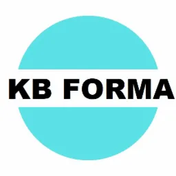 Logo firmy KB FORMA: czarne litery na białym pasku, umieszczone na tle jasnoniebieskiego koła.
