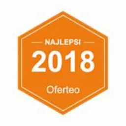 Pomarańczowa odznaka Oferteo 'Najlepsi 2018' na białym tle.