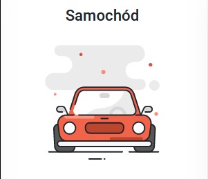 Stylizowana ikona czerwonego samochodu osobowego na białym tle z delikatnymi, dekoracyjnymi kropkami.