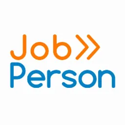 Logo firmy JobPerson z napisem 'Job' w kolorze pomarańczowym, dwoma pomarańczowymi strzałkami w prawo i napisem 'Person' w kolorze niebieskim.