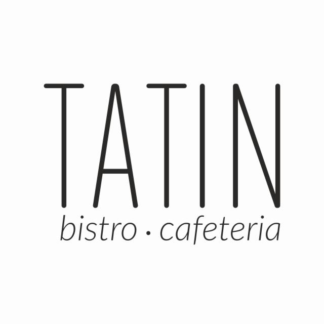 Logo bistro-cafeterii Tatin z czarnym, minimalistycznym fontem na białym tle.