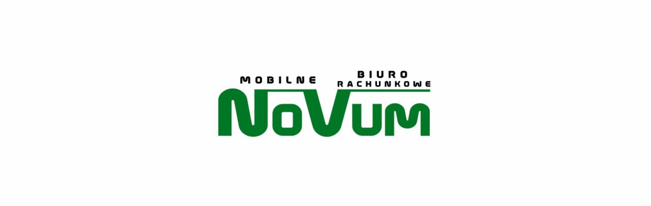 Logo firmy 'Mobilne Biuro Rachunkowe Novum' na białym tle, z zielonym, stylizowanym napisem 'Novum'.