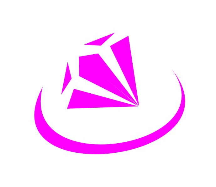 Abstrakcyjne logo przedstawiające różowy diament z pęknięciami, umieszczony na łuku, na białym tle.