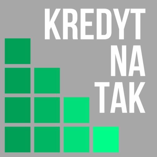 Grafika z napisem KREDYT NA TAK, obok zielone kwadraty ułożone schodkowo, na szarym tle.