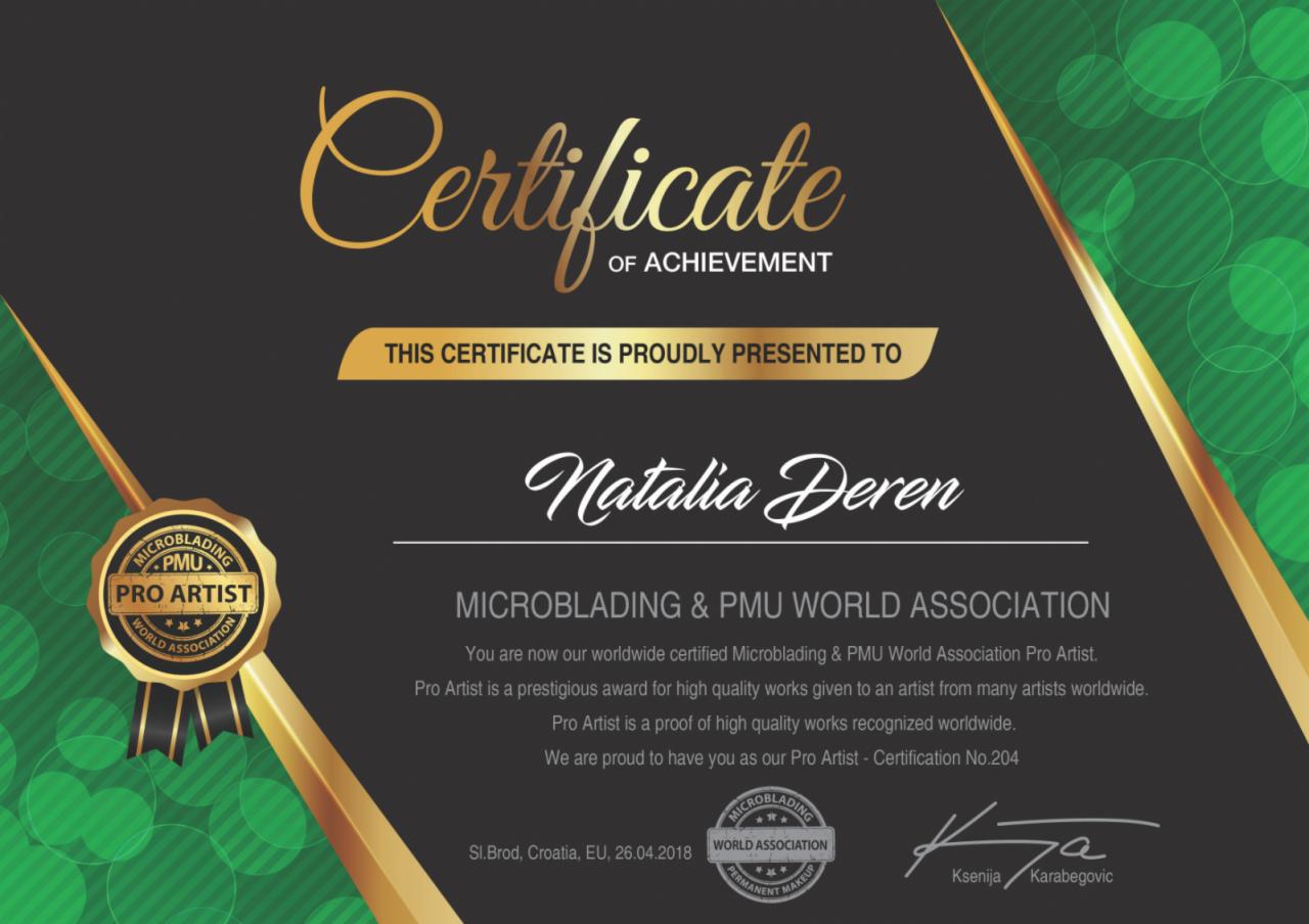 Certyfikat PRO ARTIST