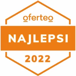 Pomarańczowa odznaka Oferteo 'Najlepsi 2022' na białym tle.