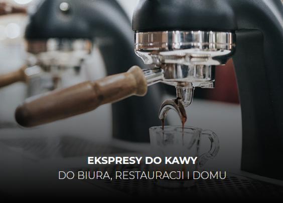 Profesjonalny ekspres do kawy z dźwignią, przygotowujący espresso do szklanki, z drugim ekspresem widocznym w tle.