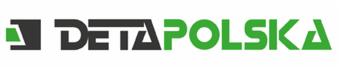 Logo firmy Deta Polska z zielonym akcentem graficznym i napisem na białym tle.