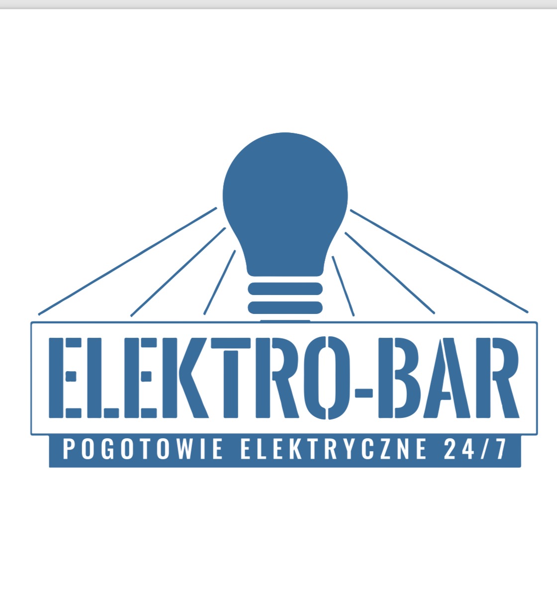 Logo firmy Elektro-Bar z Warszawy, oferującej pogotowie elektryczne 24/7, z motywem żarówki.