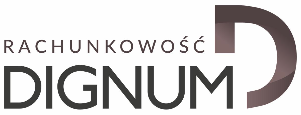 Logo firmy rachunkowej DIGNUM z napisem Rachunkowość w górnej części i stylizowaną literą D po prawej stronie.