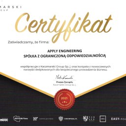 Certyfikat współpracy Apply Engineering z Kaczmarski Group Sp. j.