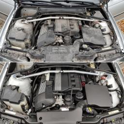 Centrum Blasku Maciej Matuszczak - Silnik samochodu przed i po czyszczeniu, widok z góry, realizacja w Warszawie.