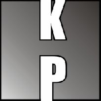 Stylizowany logotyp KP na gradientowym, szarym tle w kwadracie. Litery białe, pogrubione, bezszeryfowe.