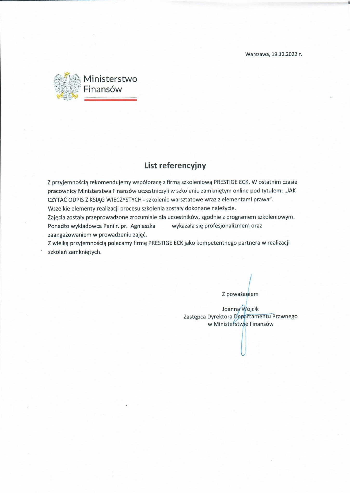 Ministerstwo Finansów Referencje