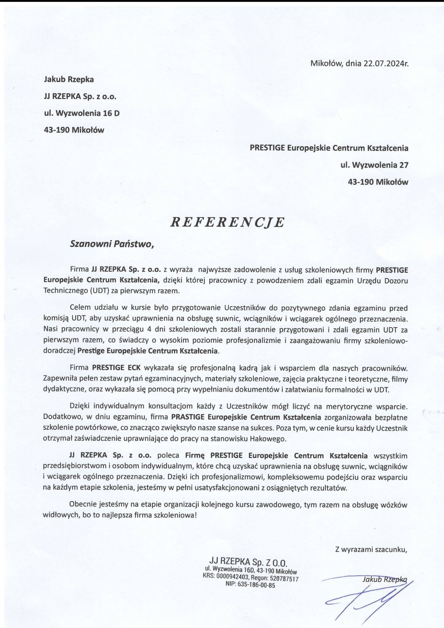 JJ Rzepka Referencje