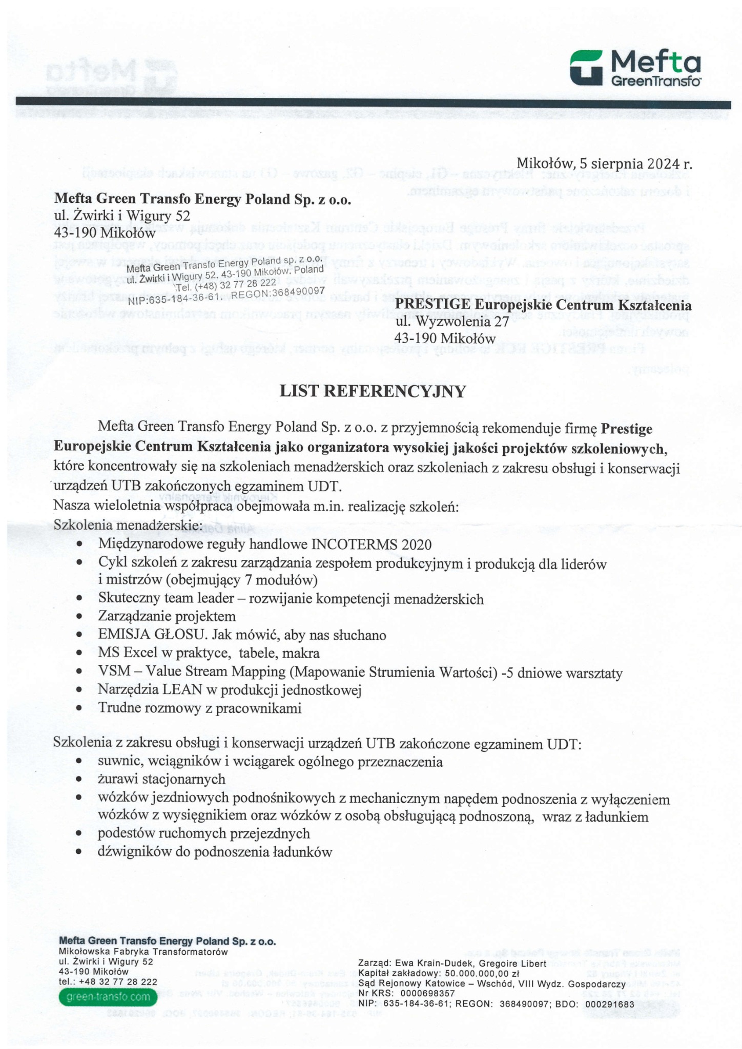 Mefta Green Transfo Energy Poland Referencje