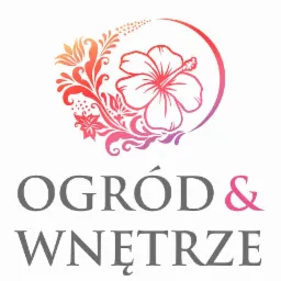 Logo firmy z kwiatowym motywem i napisem 'OGRÓD & WNĘTRZE' w kolorze szarym.