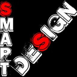 Graficzne przedstawienie napisu 'SMART DESIGN' z efektem grunge, litery białe z czerwonymi akcentami na czarnym tle.