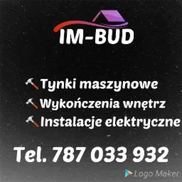 Logo firmy IM-BUD oferującej tynki maszynowe, wykończenia wnętrz i instalacje elektryczne, z numerem telefonu 787 033 932.