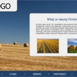 Zrzut ekranu strony internetowej z polami pszenicy i belami słomy w tle, zawierający tekst 'Witaj w naszej Firmie!' oraz logo w lewym górnym rogu.