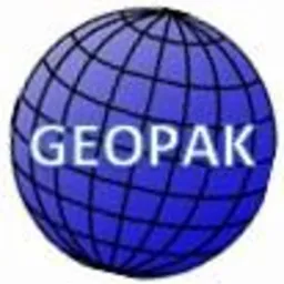 Niebieska kula ziemska z siatką współrzędnych i napisem GEOPAK.